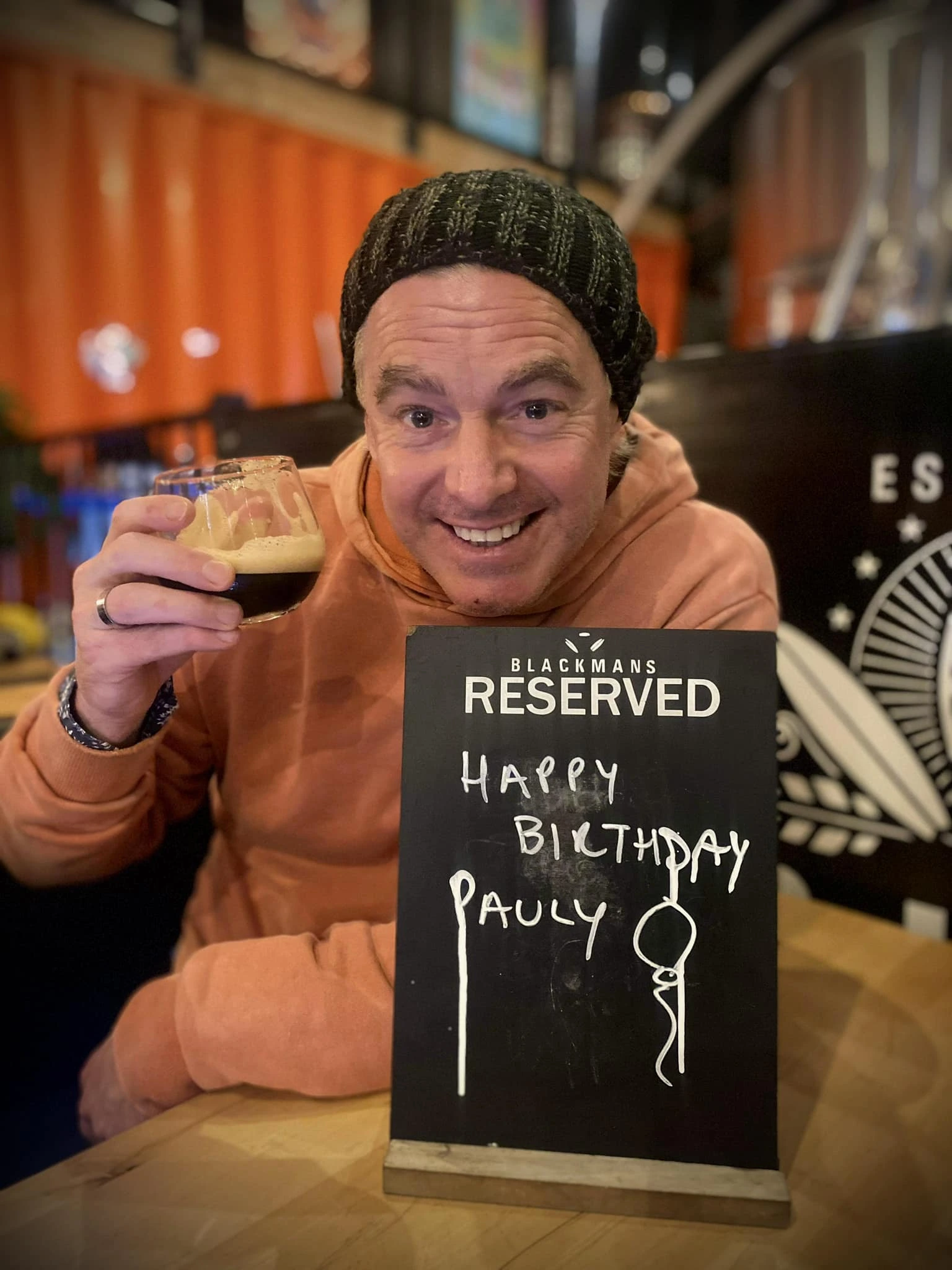 Paul Moore celebrating his birthday at Little Creatures in Geelong surrounded by friends.