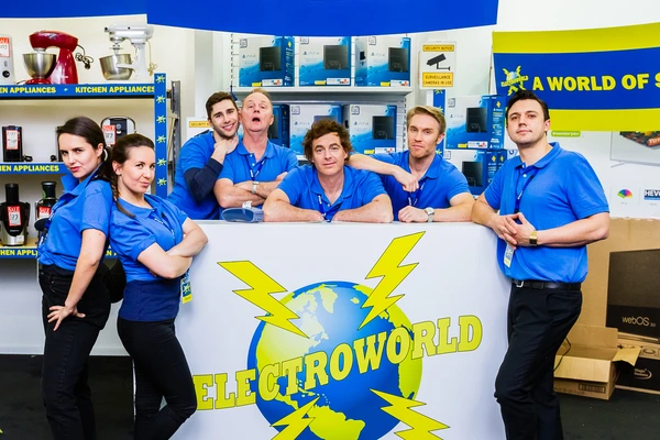 Paul Moore and the Rostered On team at the Electroworld set — Australian Netflix comedy filmed in Geelong.