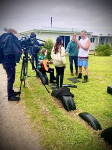 Paul Moore teaching actors on location in Geelong — guiding students through on-camera performance techniques for realism and confidence.