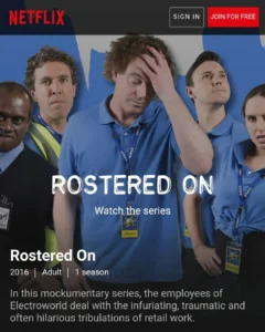 Paul Moore starring as Shaun in Rostered On, the hit Australian comedy series filmed in Geelong and streamed internationally on Netflix.