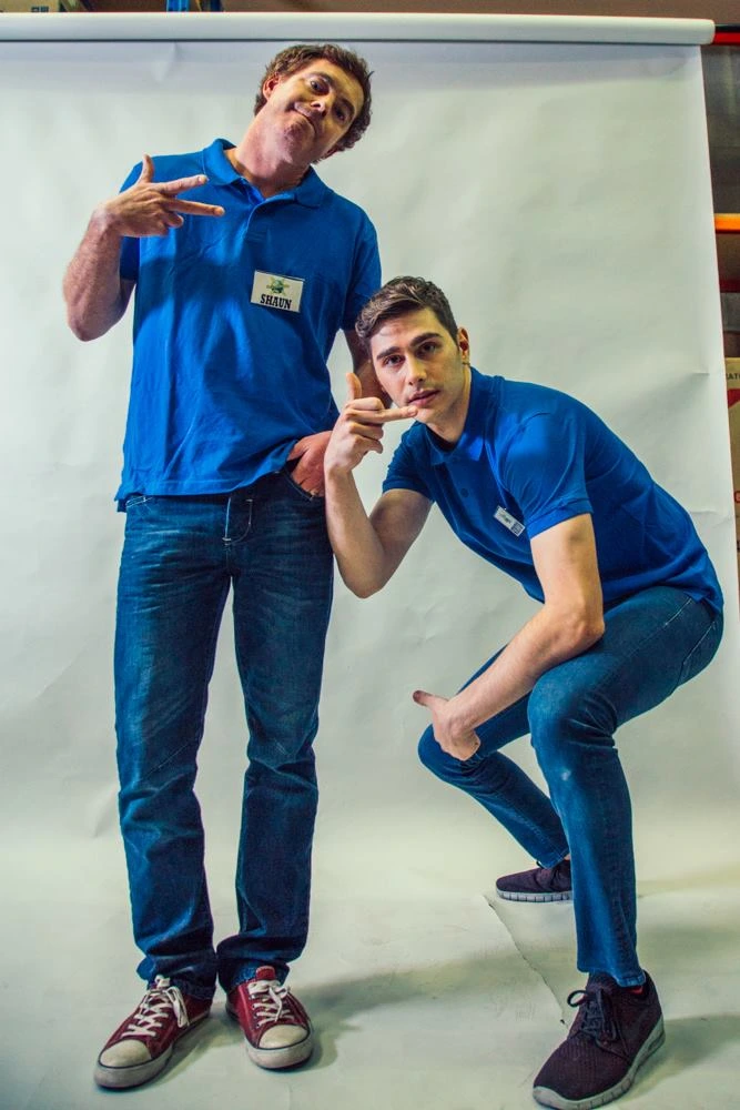 Paul Moore on set during the original Rostered On Season 1 promotional shoot — Australian actor, executive producer, and teacher based in Geelong.