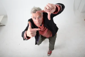 Paul Moore directing and framing a shot — creator of the feature film Stashamo High, produced in Geelong, Victoria.