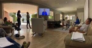 Students in Paul Moore’s Geelong acting class review performances on screen to refine emotion and storytelling.