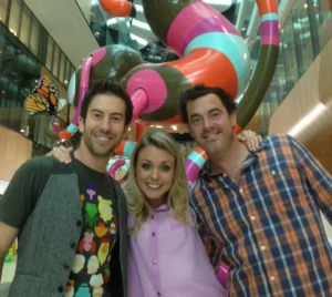 Paul Moore, Sarah Grace, and castmates at a Channel 7 promotional event for Winners & Losers in Melbourne.