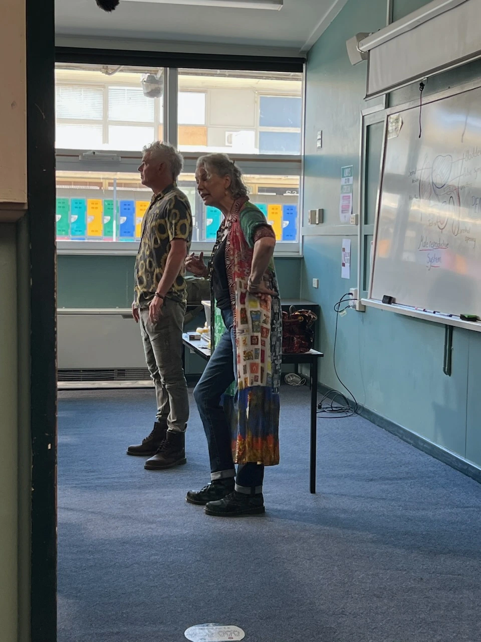 Paul Moore as Bates on the Stashamo High set in Geelong, filming a tense classroom scene from the Australian comedy feature.
