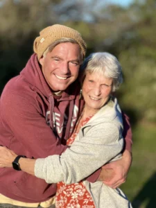 Paul Moore hugging his mum on Mother’s Day in Geelong, celebrating family and her life advice — “You can’t truly love someone else until you love yourself.”