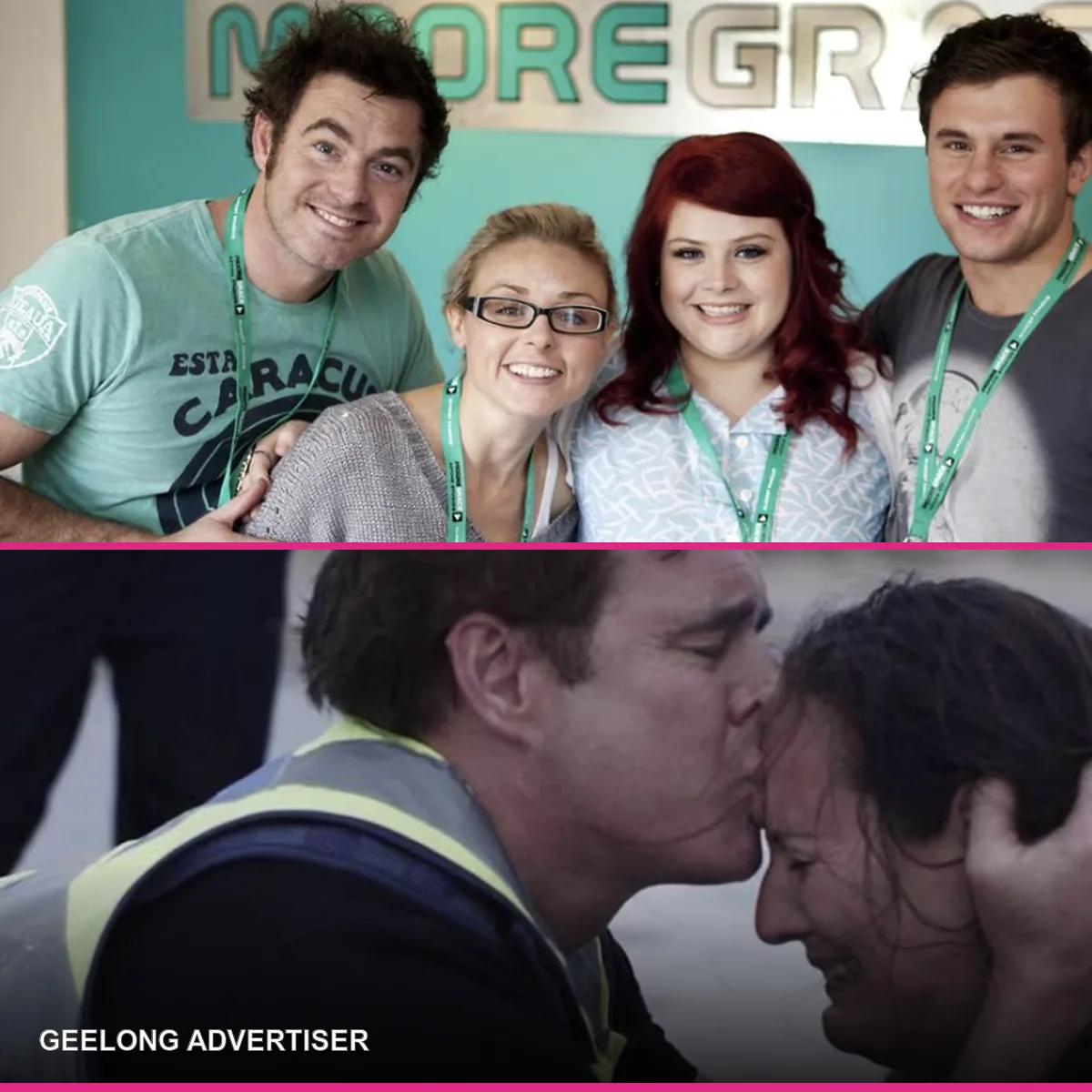 Paul Moore with Sarah Grace and Winners & Losers actor Melissa Bergland, paired with an emotional scene from Seven West